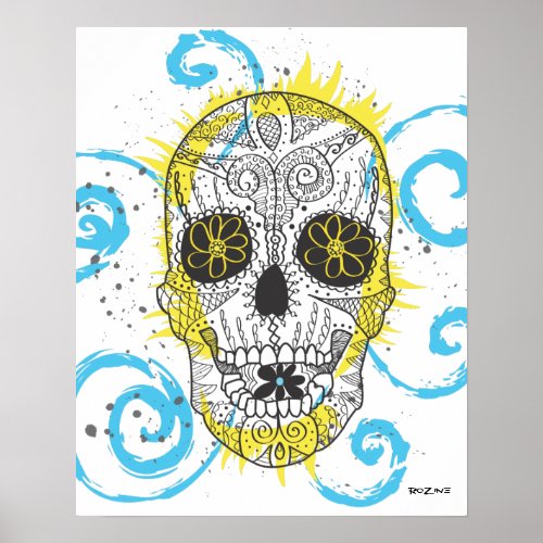 Day of The Dead Sugar Skull Comic Tattoo Design Poster