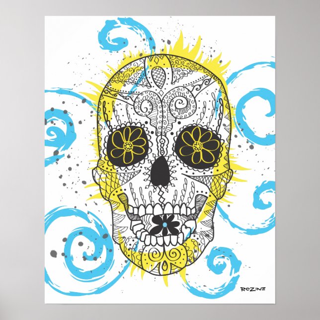 Day of The Dead Sugar Skull Comic Tattoo Design Poster (Front)