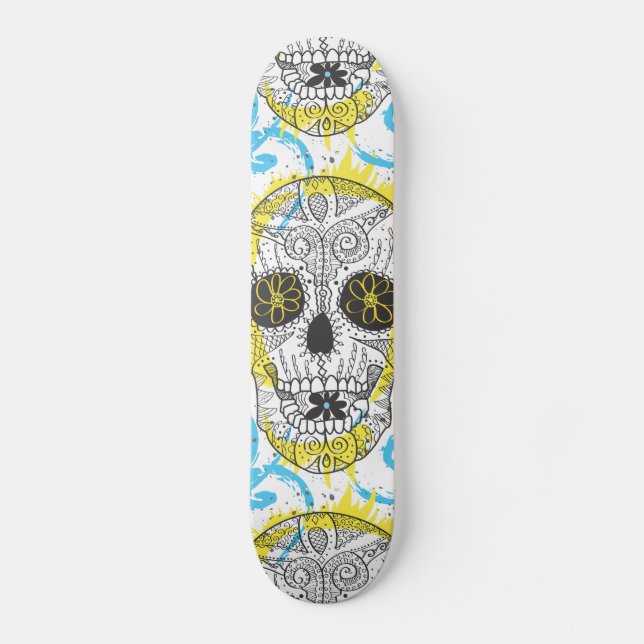 Day of The Dead Sugar Skull Comic Tattoo Design Skateboard (Front)