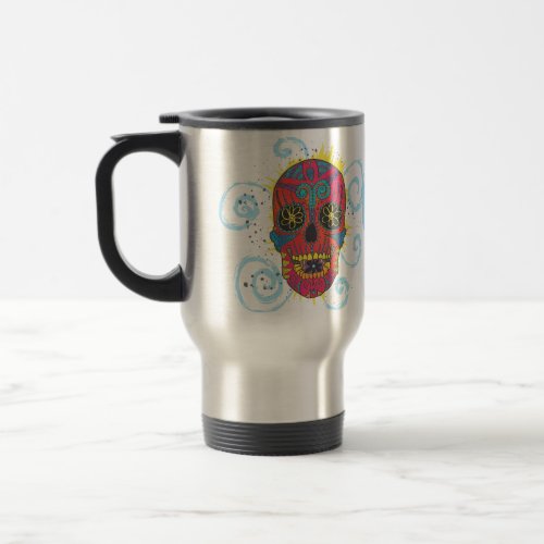 Day of The Dead Sugar Skull Comic Tattoo Design Travel Mug