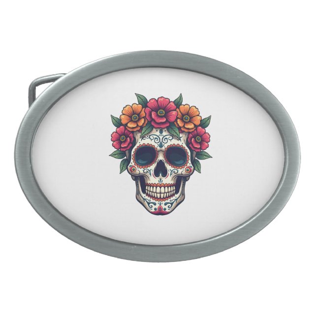 Day of the Dead Sugar Skull � Dia de los Muertos S Belt Buckle (Front)