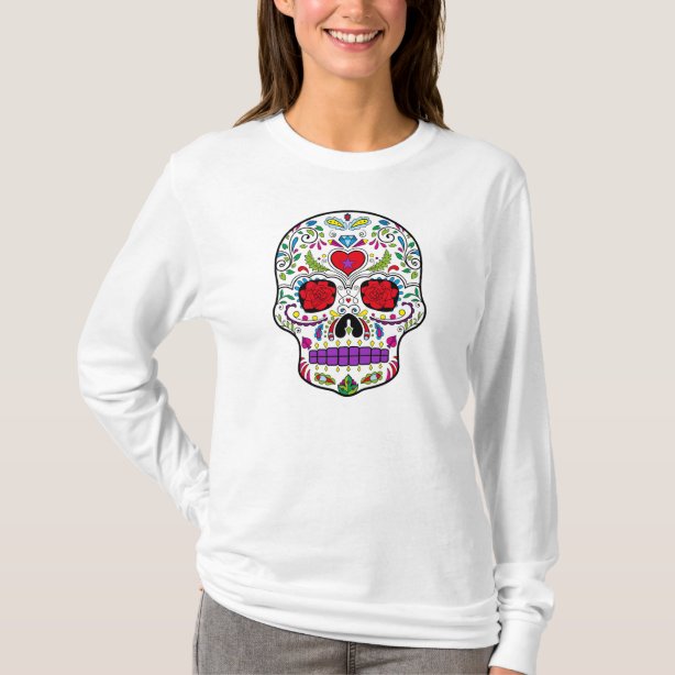 T-shirt Femme Dia De Los Muertos – Col En V, Motif Mexicain, Coupe Classique Légère