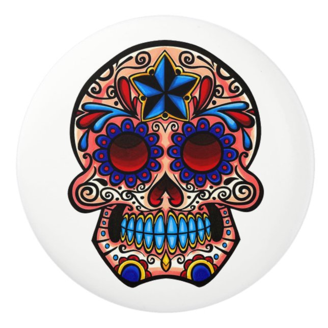Day of the Dead Sugar Skull Dresser Knob Pull (Front)