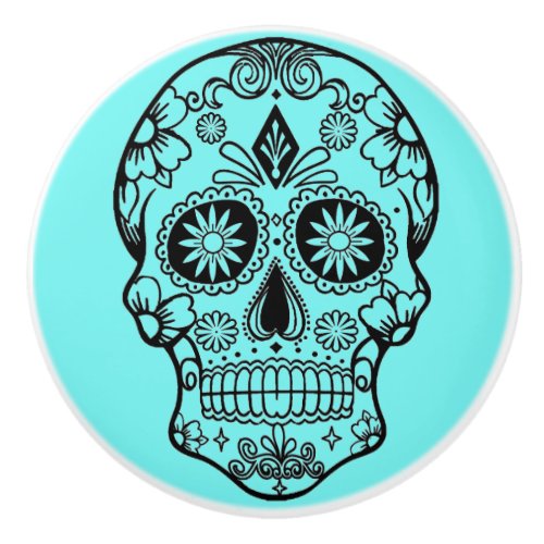 Day of the Dead Sugar Skull Dresser Knob Pull Blue