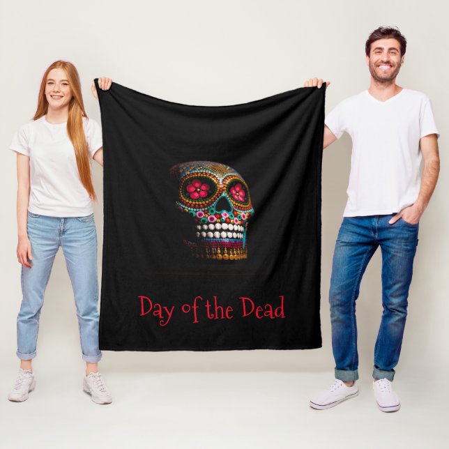 Day of the Dead Sugar Skull Fleece Blanket (In Situ)