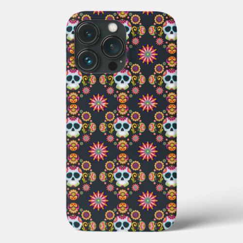 Day of The Dead Sugar Skull Floral Black  iPhone 13 Pro Case