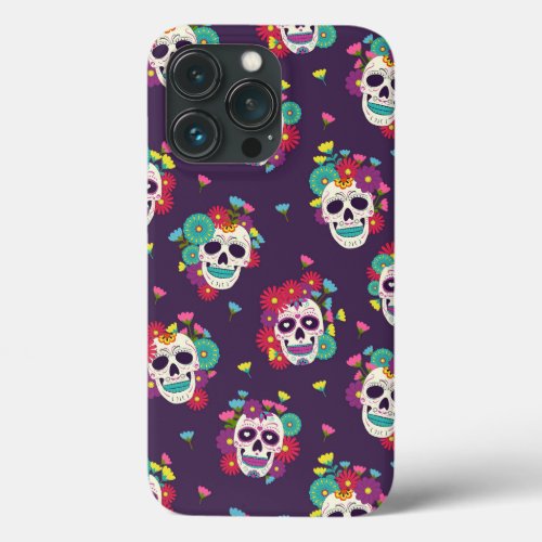 Day of The Dead Sugar Skull Floral Navy iPhone 13 Pro Case
