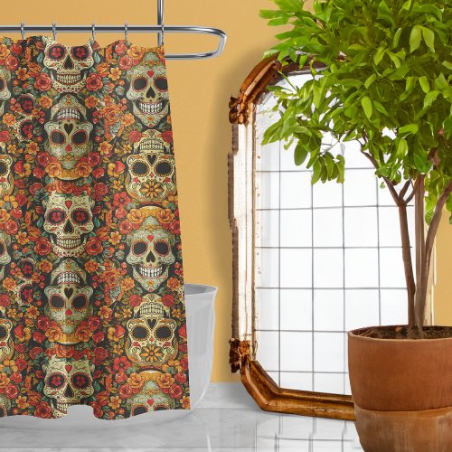 Day of the Dead Sugar Skull Floral Shower Curtain
