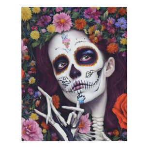 Day of the Dead Sugar Skull Floral Skeleton Faux Canvas Print