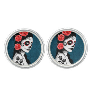 Day of the Dead Sugar Skull Girl Blue Cufflinks