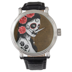 Day of the Dead Sugar Skull Girl - Brown Watch