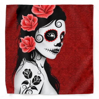 Day of the Dead Sugar Skull Girl – Deep Red Bandana