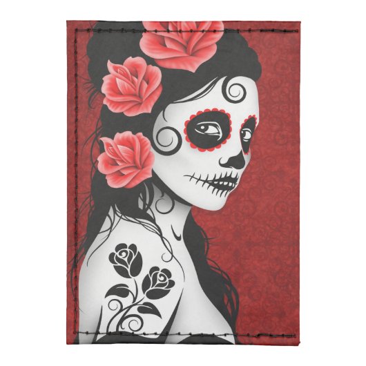 Day of the Dead Sugar Skull Girl – Deep Red Card Wallet (Front Vertical)