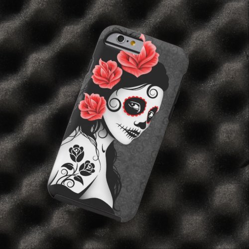 Day of the Dead Sugar Skull Girl  Gray Tough iPhone 6 Case