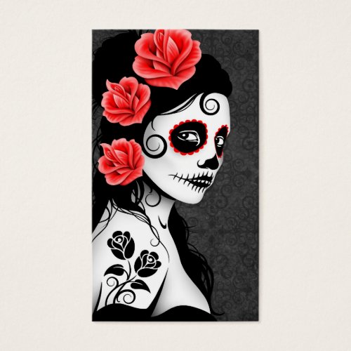 Day of the Dead Sugar Skull Girl - grey Business Card