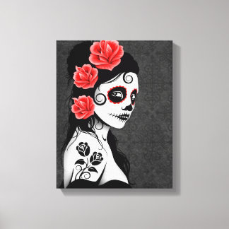 Day of the Dead Sugar Skull Girl - Grey Canvas Print
