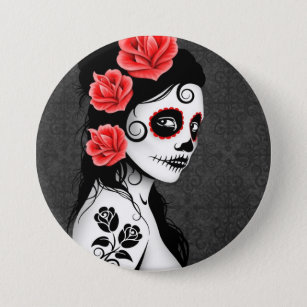 Dia de los Muertos Day of the Dead Woman Tattoo Pinback Button Pin 
