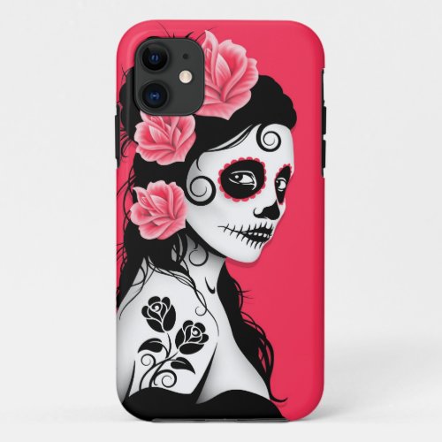 Day of the Dead Sugar Skull Girl _ pink iPhone 11 Case