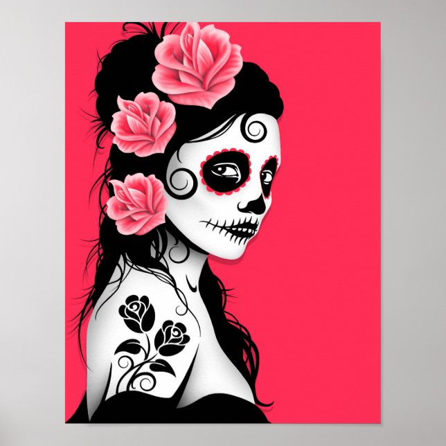 Day of the Dead Sugar Skull Girl - Pink Poster (Front)