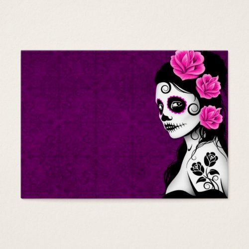 Day of the Dead Sugar Skull Girl - purple Business Card Template