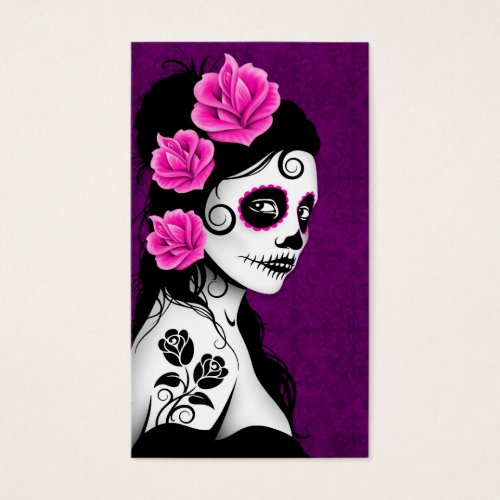 Day of the Dead Sugar Skull Girl - purple Business Card Template