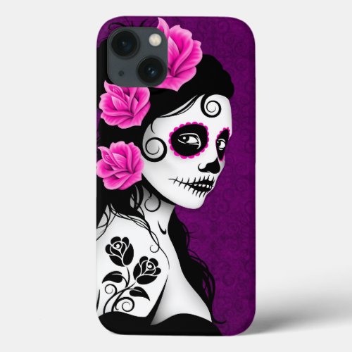 Day of the Dead Sugar Skull Girl  Purple iPhone 13 Case