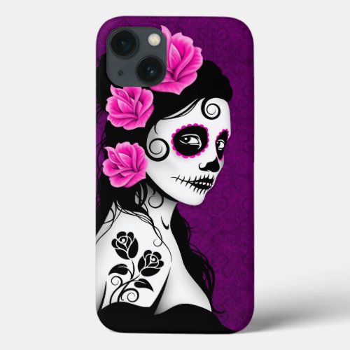 Day of the Dead Sugar Skull Girl _ Purple iPhone 13 Case