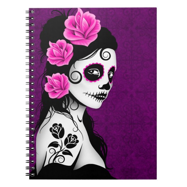 Day of the Dead Sugar Skull Girl - Purple Notebook (Front)