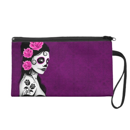 Day of the Dead Sugar Skull Girl - purple Wristlet (Front)