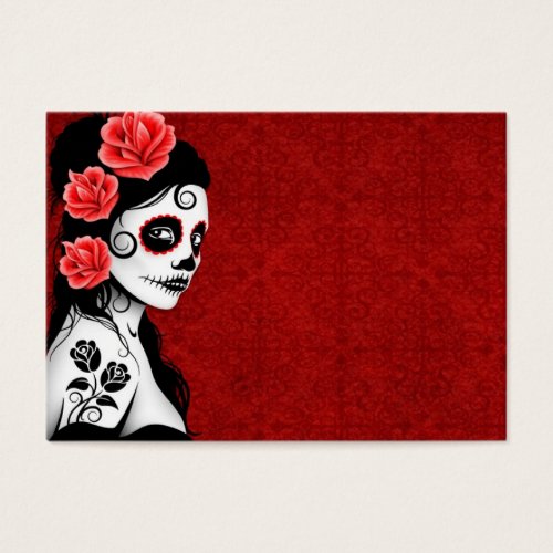 Day of the Dead Sugar Skull Girl - red Business Card Template