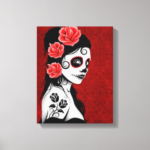Day of the Dead Sugar Skull Girl - red Canvas Print
