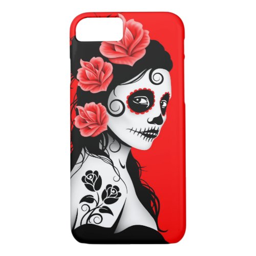 Day of the Dead Sugar Skull Girl  Red iPhone 87 Case