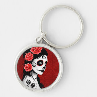 Day of the Dead Sugar Skull Girl - red Keychain