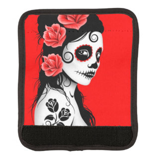 Day of the Dead Sugar Skull Girl Red Luggage Handle Wrap