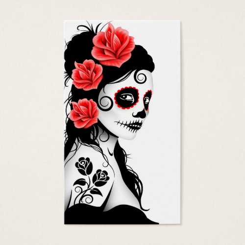 Day of the Dead Sugar Skull Girl - white Business Card Templates