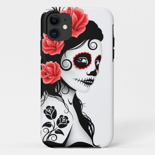 Day of the Dead Sugar Skull Girl _ white iPhone 11 Case