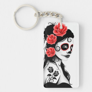 Day of the Dead Sugar Skull Girl - white Keychain