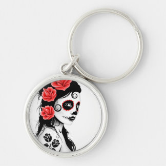 Day of the Dead Sugar Skull Girl - white Keychain