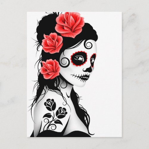 Day of the Dead Sugar Skull Girl _ white Postcard