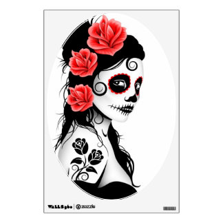 Day of the Dead Sugar Skull Girl - white Wall Sticker
