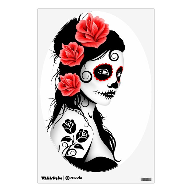 Day of the Dead Sugar Skull Girl - white Wall Sticker (Front)