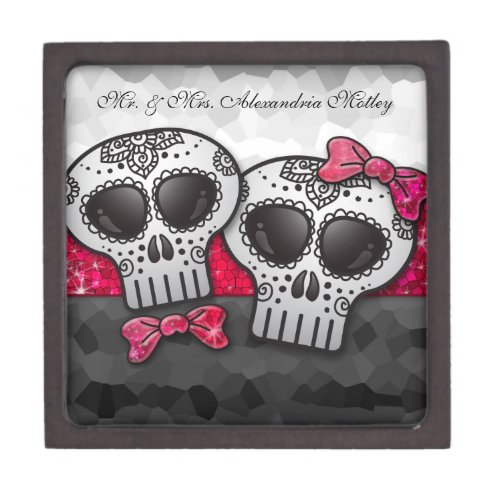 Day of the Dead Sugar Skull Girly Hot Pink Glitter Jewelry Box