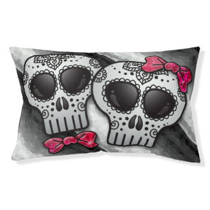 Day of the Dead Sugar Skull Girly Hot Pink Glitter Pet Bed