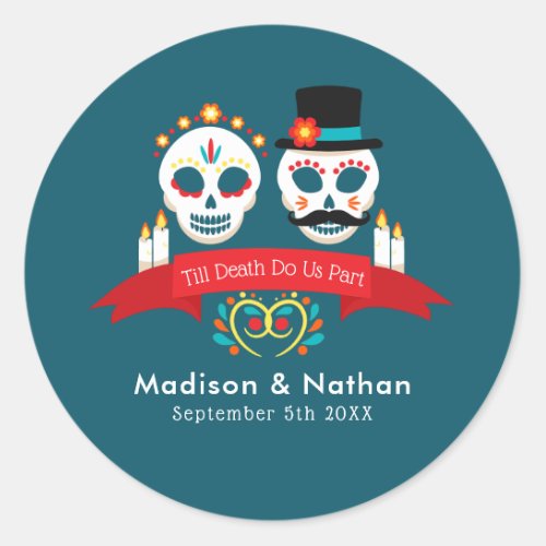 Day of the Dead Sugar Skull Gothic Wedding Classic Round Sticker