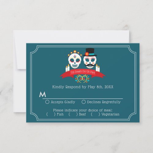 Day of the Dead Sugar Skull Gothic Wedding RSVP Card