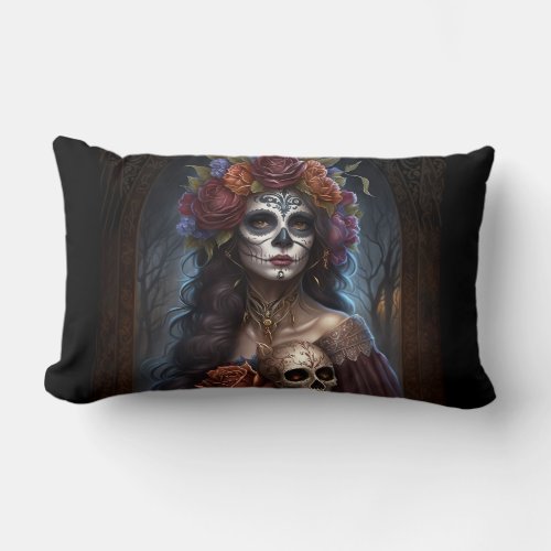 day of the dead sugar skull Graphic Lumbar Pillow