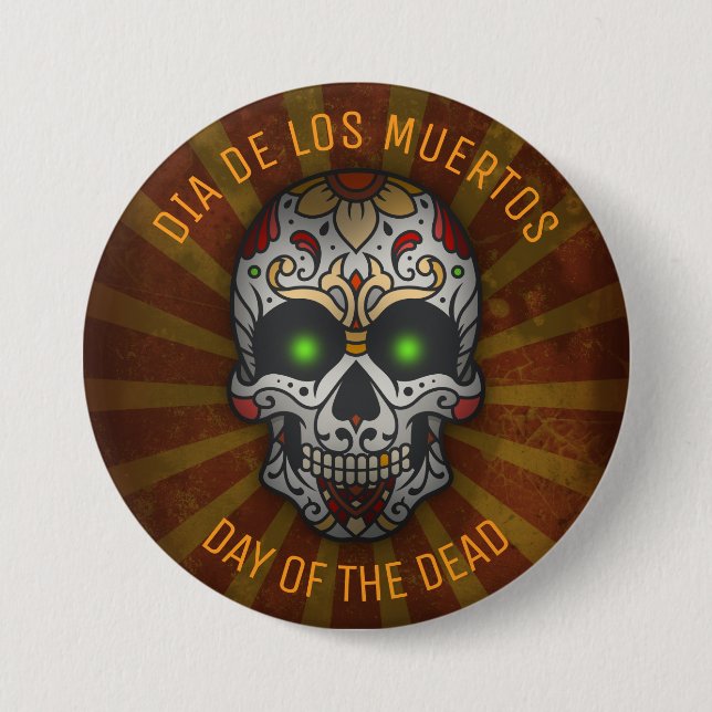 Day of the Dead Sugar Skull | Halloween Custom Button (Front)