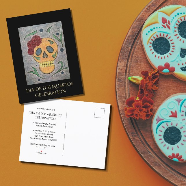 Day of the Dead Sugar Skull Halloween Party  Invitation Postcard (Creator Uploaded)