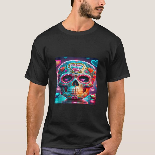 Day Of The Dead Sugar Skull Halloween Valentines H T-Shirt (Front)