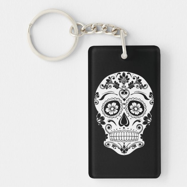 New Sugar Skull Colorful Acrylic Day of the Dead Skull Mask Keychain Key Ring 